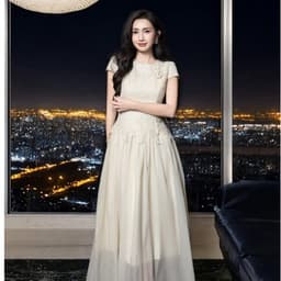 Xukadress_Váy ren kem xoè tiểu thư, váy ren dáng dài dự tiệc sang chảnh 3