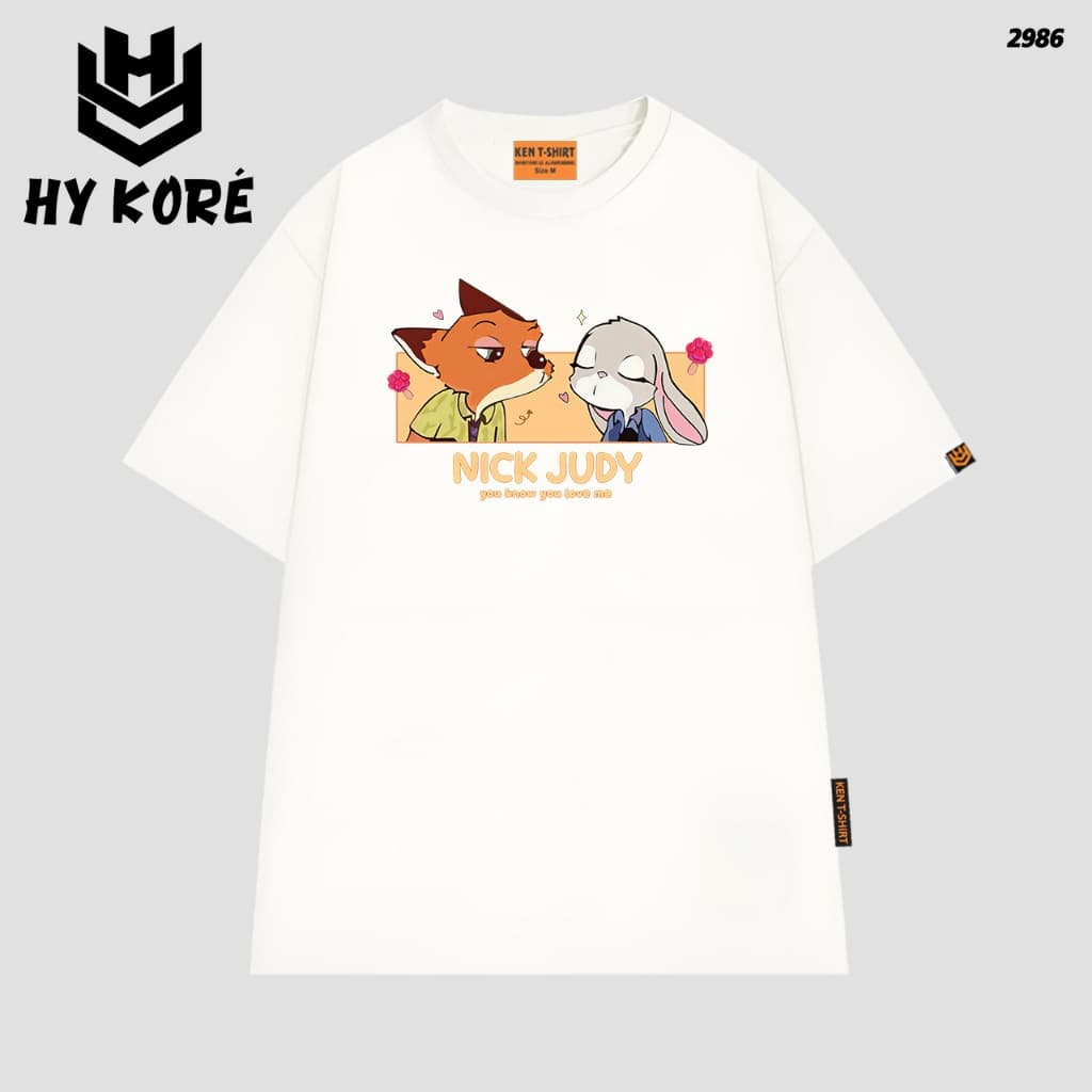 Áo Thun HY KORÉ Judy Nick Kiss 2986 Form Rộng Localbrand Oversize Unisex Vải Cotton 75% Nam Nữ Mặc Đẹp