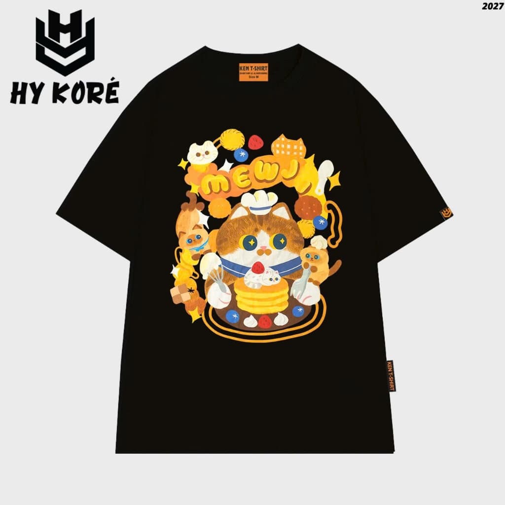Áo Thun HY KORÉ Mèo Đầu Bếp 2027 Form Rộng Localbrand Oversize Unisex Vải Cotton 75% Nam Nữ Mặc Đẹp