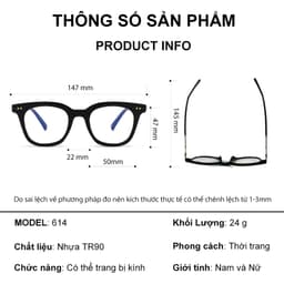 Gọng kính cận thời trang nam nữ ANDU dáng vuông chữ V nhựa dẻo TR - 0614  [Quà Tặng] Khăn Lau Kính 8