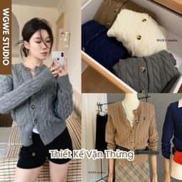 𝑾𝑮𝑾𝑬 𝑺𝒕𝒖𝒅𝒊𝒐 𝒙 𝑬𝑵𝑬𝑵 Áo Len Cardigan Nữ Vặn Thừng Nổi Thêu Ngựa Basic Phong Cách Hàn Quốc 11581 2