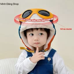 Mũ phi công trẻ em lớp phủ lông cừu giữ ấm hiệu quả, thiết kế linh hoạt, tặng kính bảo vệ mắt.siêu cute 6