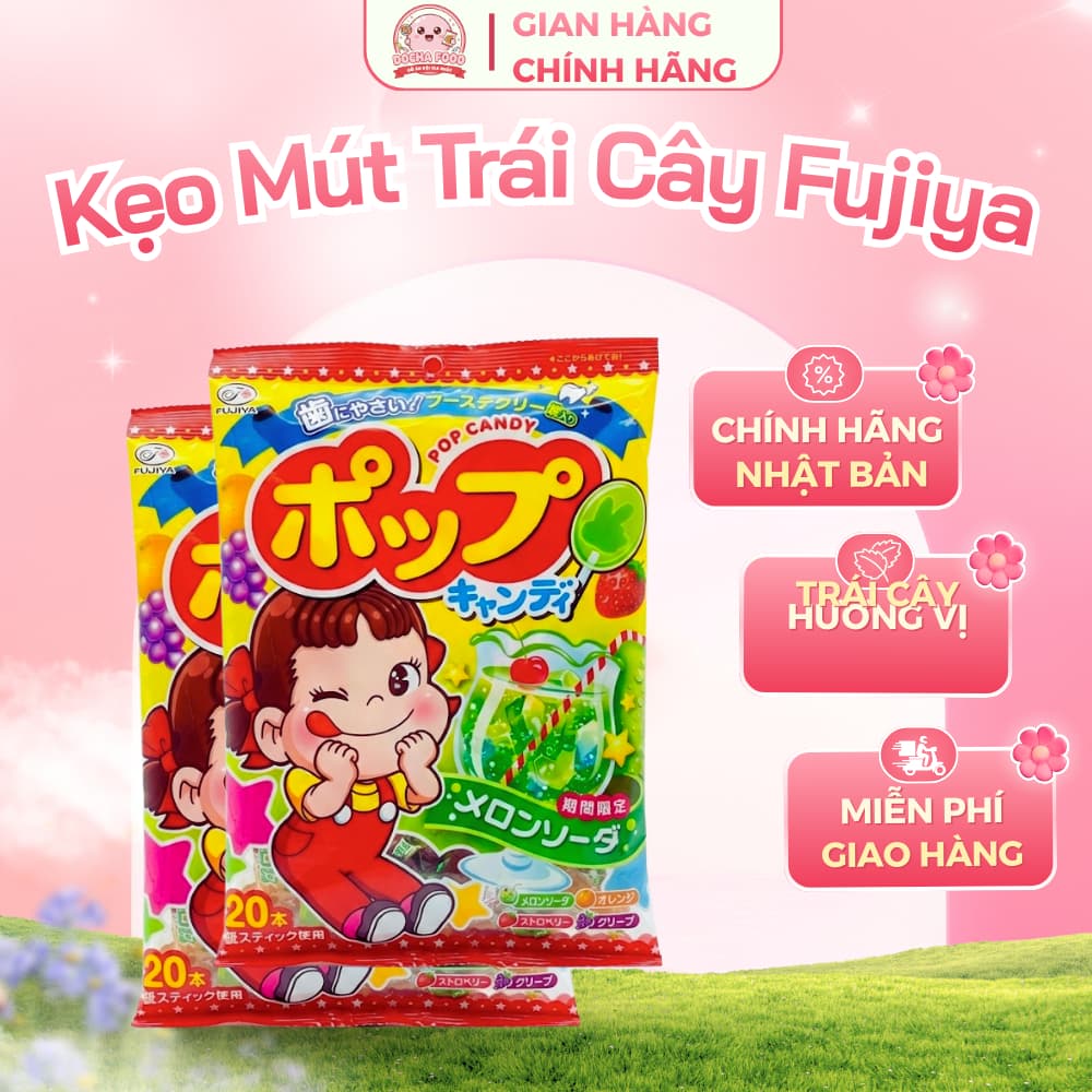 Kẹo Mút Chống Sâu Răng Trái Cây FUJIYA Pop Candy Nội Địa Nhật (Túi 20 cây)