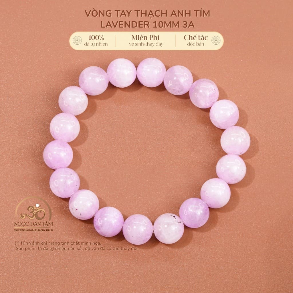 Ngọc Đan Tâm - Vòng Tay Đá Thạch Anh Tím Lavender 10mm 3A - Mệnh Hoả & Mệnh Thổ