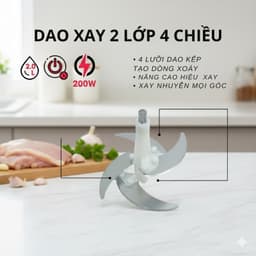 Máy Xay Thịt Đa Năng ĐẠT TƯỜNG Cối inox  2L Cao Cấp, 4 Lưỡi Kép,Động Cơ Xay Mạnh Mẽ 2