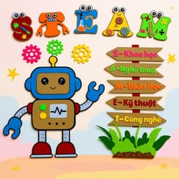 Đồ mầm non steam, robot steam 2025, nhân vật robot ngộ nghĩnh kết hợp màu sắc sặc sỡ 1