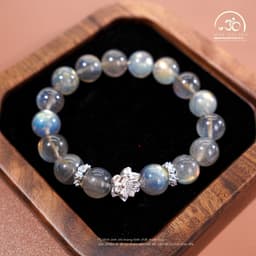 Ngọc Đan Tâm - Vòng Tay Đá Xà Cừ 10mm 5A Phối Charm Hoa Sen Bạc - Mệnh Kim & Mệnh Thuỷ 6