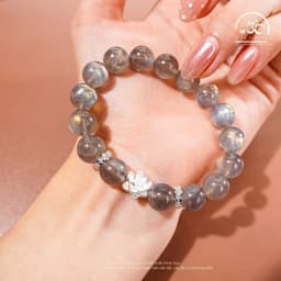 Ngọc Đan Tâm - Vòng Tay Đá Xà Cừ 10mm 5A Phối Charm Hoa Sen Bạc - Mệnh Kim & Mệnh Thuỷ 5