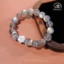 Ngọc Đan Tâm - Vòng Tay Đá Xà Cừ 10mm 5A Phối Charm Hoa Sen Bạc - Mệnh Kim & Mệnh Thuỷ 7