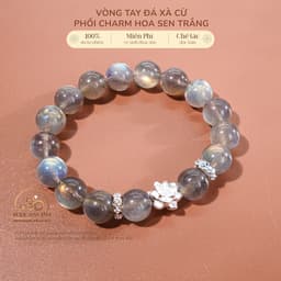 Ngọc Đan Tâm - Vòng Tay Đá Xà Cừ 10mm 5A Phối Charm Hoa Sen Bạc - Mệnh Kim & Mệnh Thuỷ 1