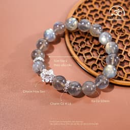 Ngọc Đan Tâm - Vòng Tay Đá Xà Cừ 10mm 5A Phối Charm Hoa Sen Bạc - Mệnh Kim & Mệnh Thuỷ 2
