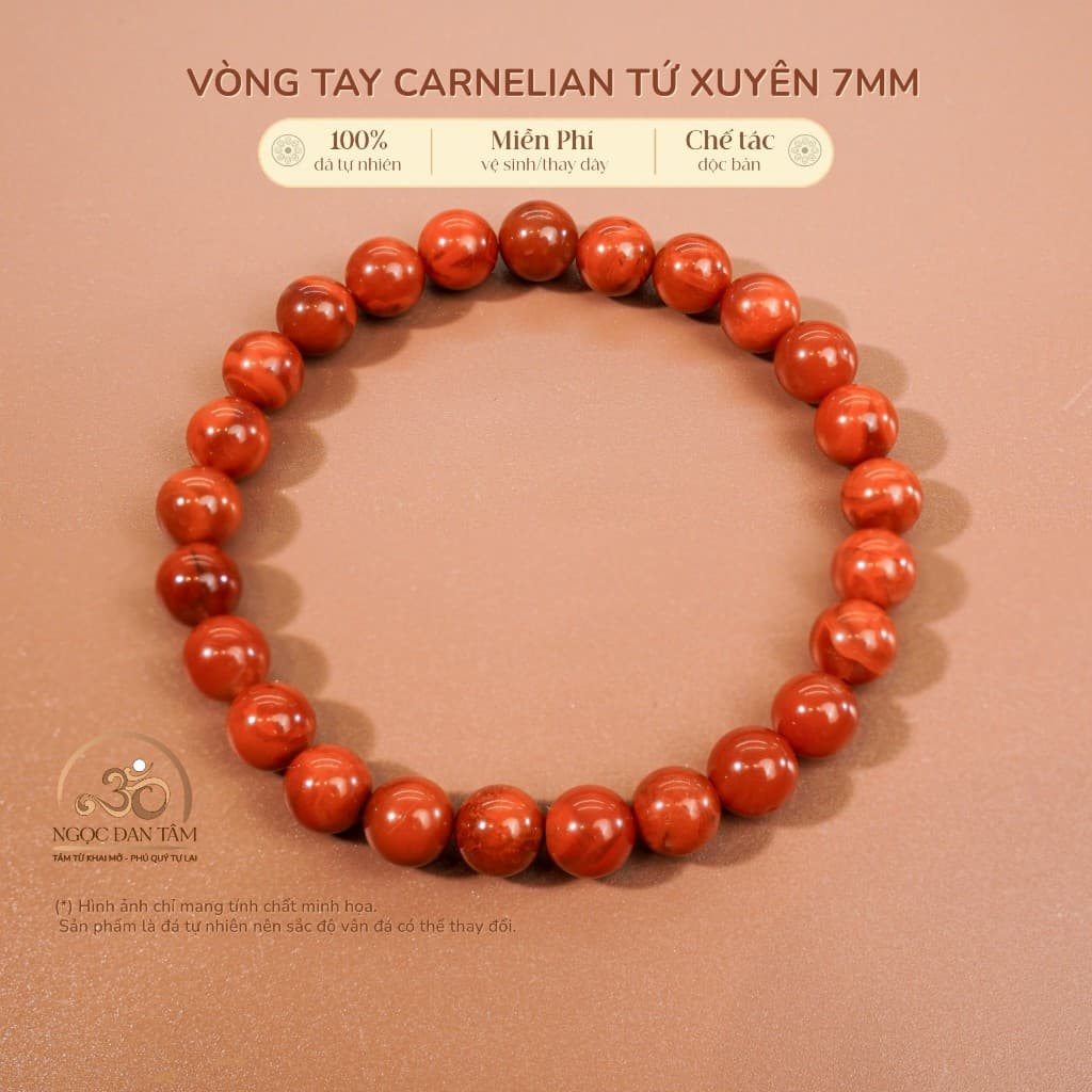 Ngọc Đan Tâm - Vòng Tay Carnelian Tứ Xuyên 7mm 5A - Mệnh Hoả & Mệnh Thổ