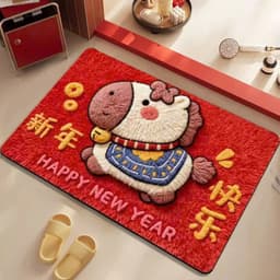 Thảm Lau Chân Lông Thêu Len Hình Ngựa Không Khí Tết Đỏ May Mắn Trang Trí Cửa Nhà Đầu Năm 2
