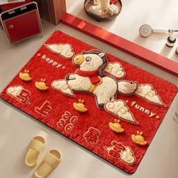 Thảm Lau Chân Lông Thêu Len Hình Ngựa Không Khí Tết Đỏ May Mắn Trang Trí Cửa Nhà Đầu Năm 9