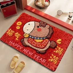 Thảm Lau Chân Lông Thêu Len Hình Ngựa Không Khí Tết Đỏ May Mắn Trang Trí Cửa Nhà Đầu Năm 4