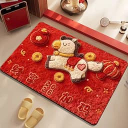 Thảm Lau Chân Lông Thêu Len Hình Ngựa Không Khí Tết Đỏ May Mắn Trang Trí Cửa Nhà Đầu Năm 3