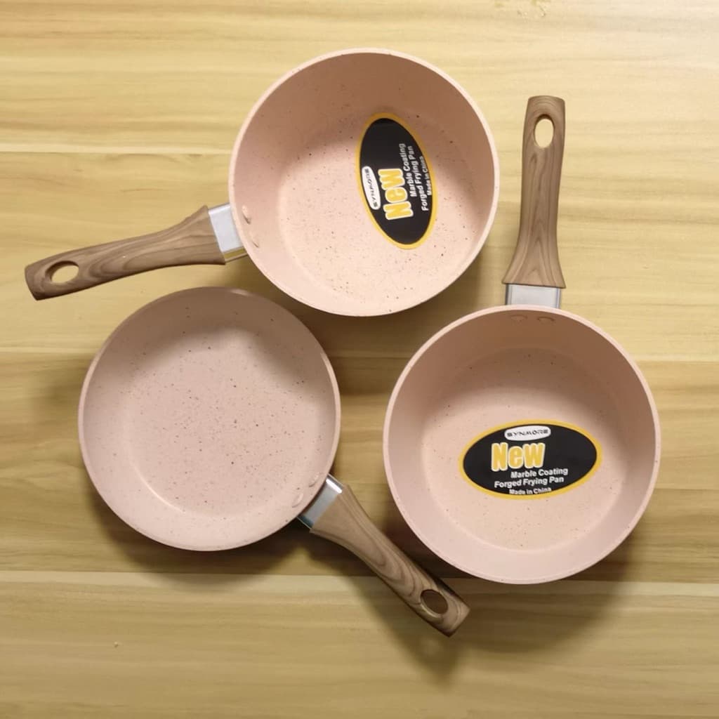 Bộ Nồi Chảo Cho Bé Ăn Dặm Chống Dính 16cm Cao Cấp, Vân Đá Hoa Cương Hồng, Đáy Từ Dùng Mọi Loại Bếp