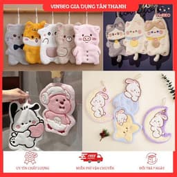 Khăn Lau Tay Lông Cừu San Hô Mềm Mại Khô Nhanh Họa Tiết Hoạt Hình Dễ Thương VINBEO 1