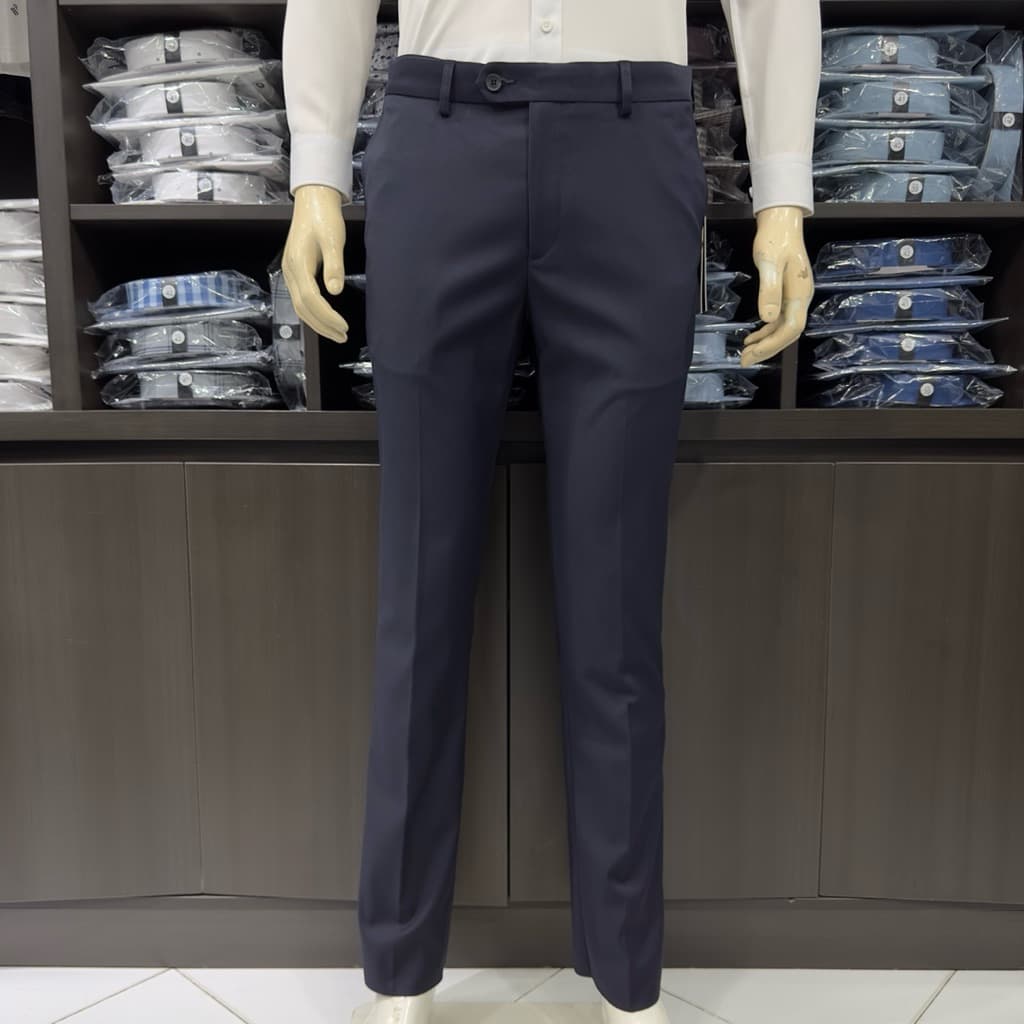 Quần âu nam Owen màu xanh đậm regular fit tăng đơ 2 cạp vải poly QRT262085