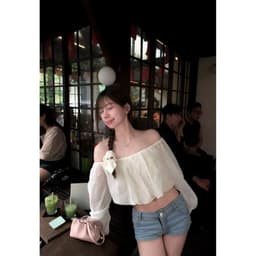 Áo trễ vai tay phồng form bí croptop TRANGCLOTHINGG chất xuyên thấu nhẹ FORM CHUẨN CAO CẤP 6