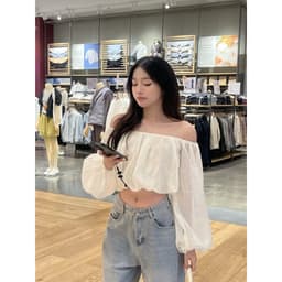 Áo trễ vai tay phồng form bí croptop TRANGCLOTHINGG chất xuyên thấu nhẹ FORM CHUẨN CAO CẤP 2