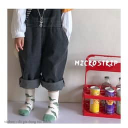 Set 5 đôi tất hình khủng long VINBEO Vớ coton cổ cao kẻ sọc ngang màu xanh lá cho bé 1-8 tuổi 5