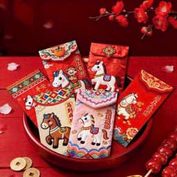 COMBO 6 Bao Lì Xì 3D Thêu Ngựa Tết 2026 - Hoạ Tiết Ngựa Thổ Cẩm 3