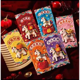 COMBO 6 Bao Lì Xì 3D Thêu Ngựa Tết 2026 - Hoạ Tiết Ngựa Thổ Cẩm 5