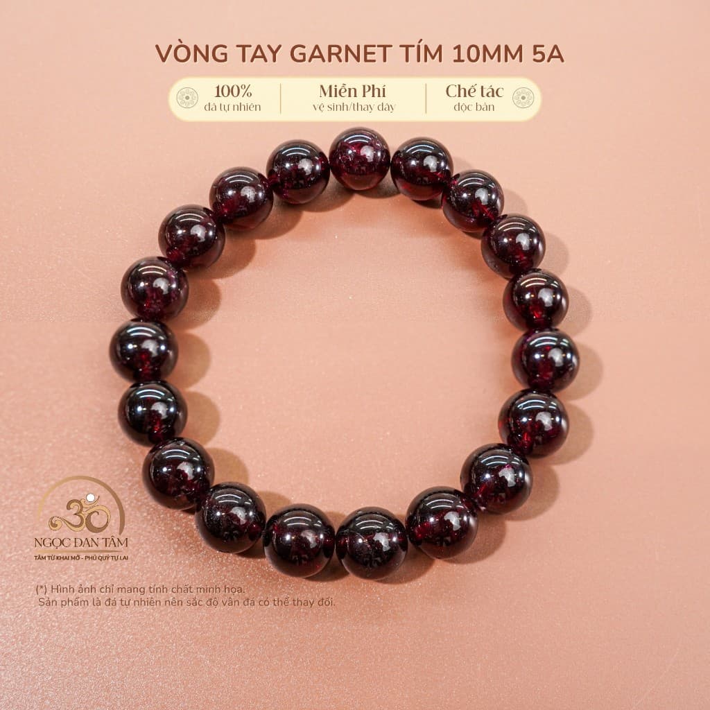 Ngọc Đan Tâm - Vòng Tay Garnet Tím 10mm 5A - Mệnh Hoả & Mệnh Thổ