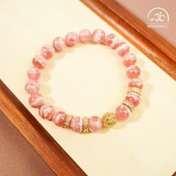 Ngọc Đan Tâm - Vòng Tay Đào Hoa Vân Mây 8mm 5A Phối Charm Đính Đá - Mệnh Thổ & Mệnh Hoả 8