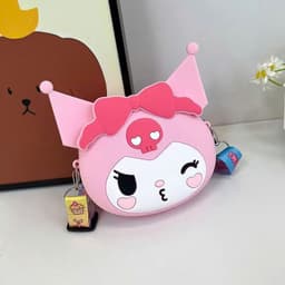Túi tỏi xách silicon hình mặt Kuromi nheo mắt cho bé gái đeo chéo đựng lì xì mỹ phẩm thời trang 3
