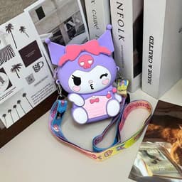 Túi tỏi xách silicon hình mặt Kuromi nheo mắt cho bé gái đeo chéo đựng lì xì mỹ phẩm thời trang 4