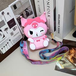 Túi tỏi xách silicon hình mặt Kuromi nheo mắt cho bé gái đeo chéo đựng lì xì mỹ phẩm thời trang 5