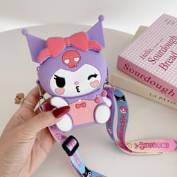 Túi tỏi xách silicon hình mặt Kuromi nheo mắt cho bé gái đeo chéo đựng lì xì mỹ phẩm thời trang 7