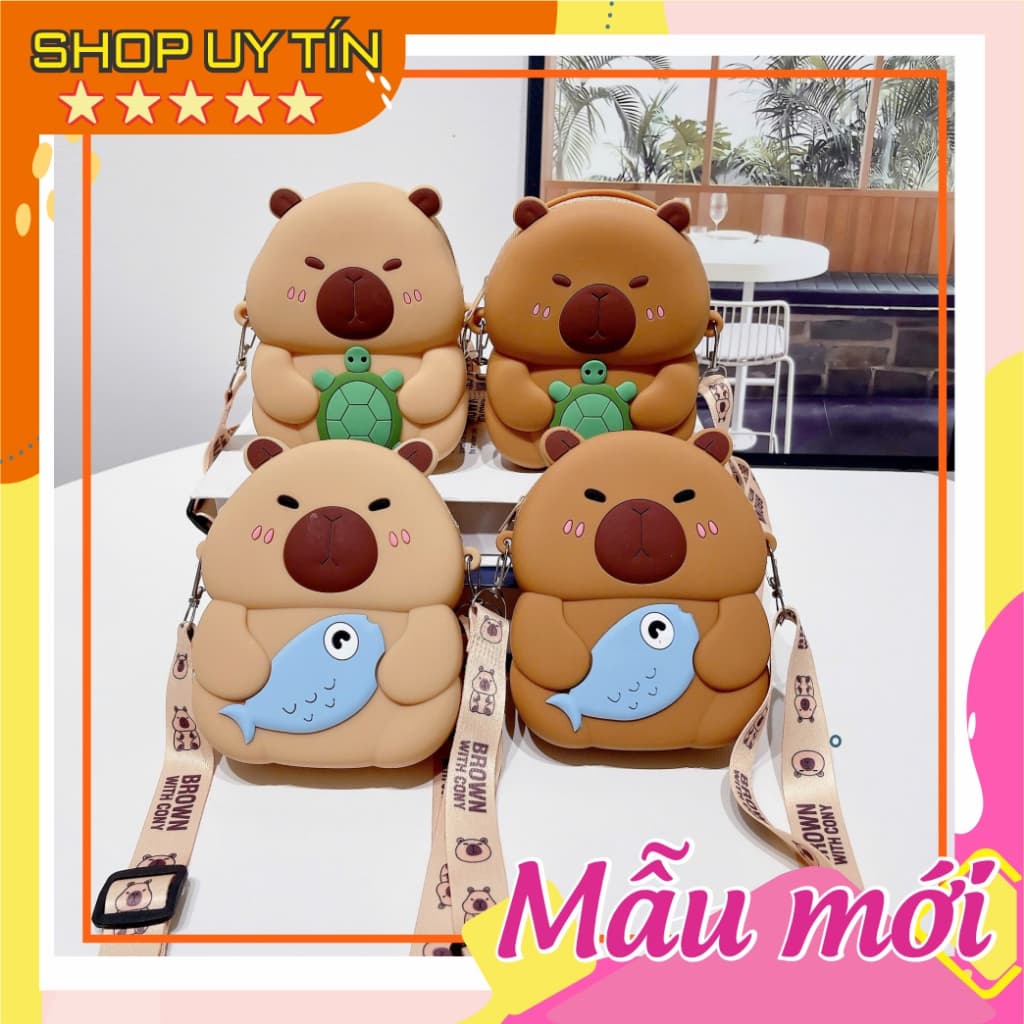 [Mới] Túi xách đeo chéo silicon hình chuột capybara thời trang dễ thương bé trai gái đựng lì xì