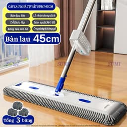 Cây Lau Nhà Tự Vắt SUMI 45cm, Cây Chổi Lau Nhà Thông Minh Xoay 360 Độ Tiện Dụng Thấm Hút Đa Năng 1
