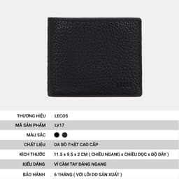 [4-25/9 TẶNG QUÀ TRUNG THU 599K] Ví Cầm Tay Nam LECOS LV17 Da Bò Thật Cao Cấp Ví Cầm Tay Dáng Ngang Đựng Tiền Thẻ 3