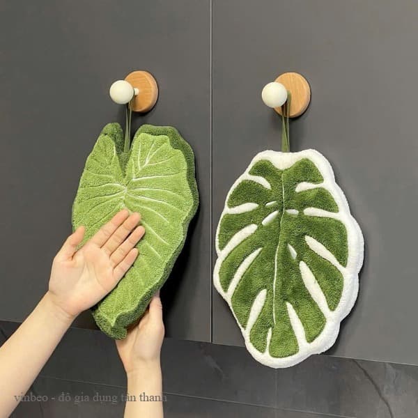 Khăn lau tay hình lá cây decor nhà cửa màu sắc tươi mát VINBEO