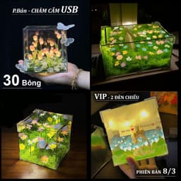 🔥(TÚI + THIỆP) Hộp đèn ngủ hoa TULIP HÌNH VUÔNG tặng người yêu 20/10 , Hoa Tulip 12cm TẶNG sinh nhật, Đèn HANDmade 9