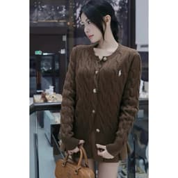 𝟏𝟒𝐚𝐦.𝐬𝐭𝐮𝐝𝐢𝐨 | Áo Khoác Cardigan Len Cổ Tròn Dệt Vặn Thừng Cài Cúc Dài Tay Thêu Logo Ngựa Hàn Quốc 9