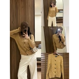 𝟏𝟒𝐚𝐦.𝐬𝐭𝐮𝐝𝐢𝐨 | Áo Khoác Cardigan Len Cổ Tròn Dệt Vặn Thừng Cài Cúc Dài Tay Thêu Logo Ngựa Hàn Quốc 3