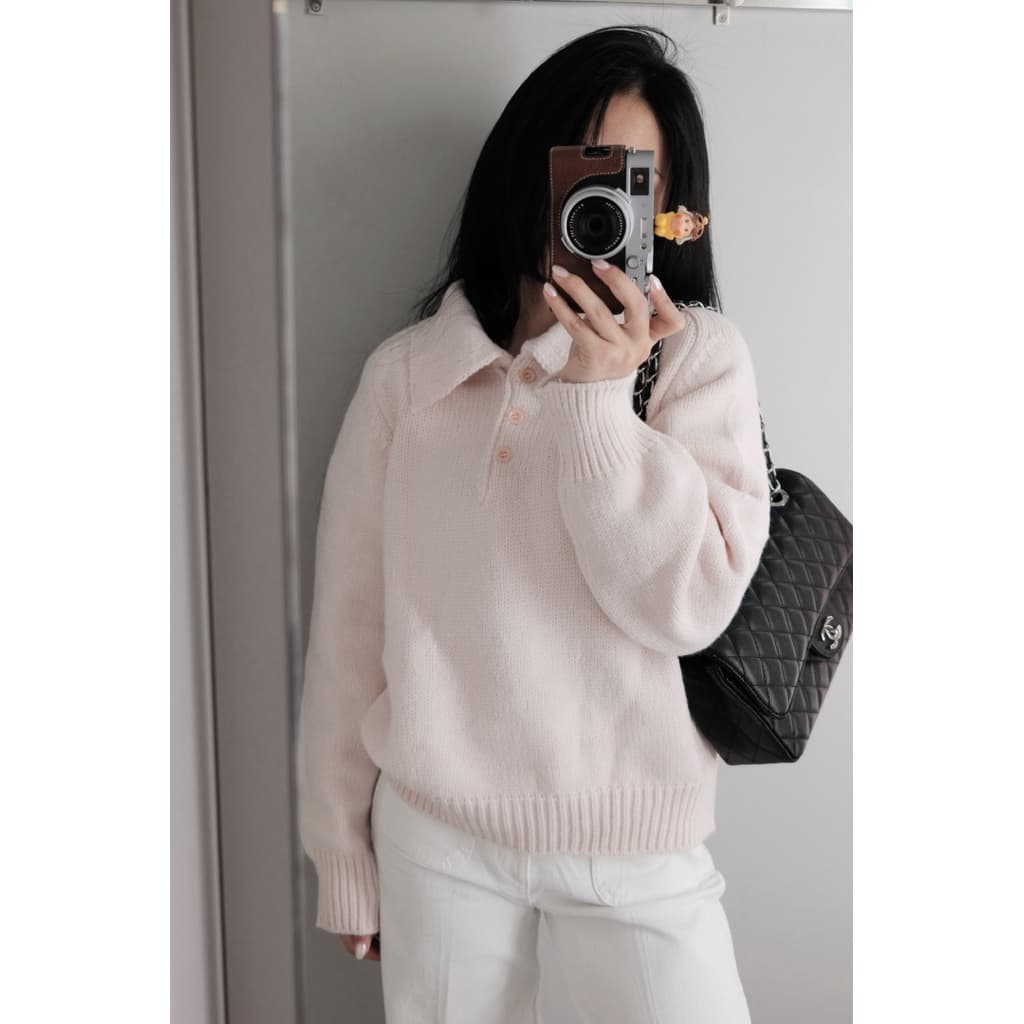𝟏𝟒𝐚𝐦.𝐬𝐭𝐮𝐝𝐢𝐨 | Áo Len Cổ Bẻ Polo Dài Tay Dệt Kim Cài Cúc Phom Rộng Style Hàn Quốc Thu Đông Erume