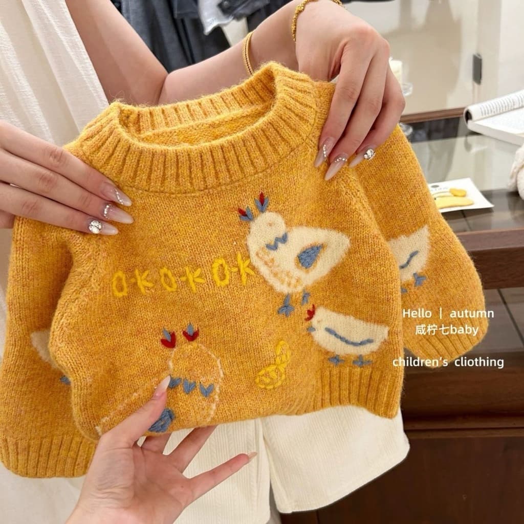 Áo Len Hàn Quốc Họa Tiết Gà Con Cho Bé Trai/Bé Gái - Thời Trang Thu Đông Chất Lượng Cao