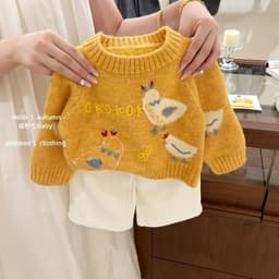 Áo Len Hàn Quốc Họa Tiết Gà Con Cho Bé Trai/Bé Gái - Thời Trang Thu Đông Chất Lượng Cao 3