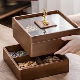 [Khay Mứt Tết Vuông Đựng Bánh Kẹo Năp Kính Hình Hươu Bằng Gỗ Cao Cấp Sang Trọng 1