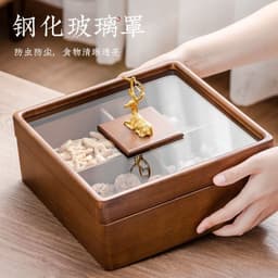[Khay Mứt Tết Vuông Đựng Bánh Kẹo Năp Kính Hình Hươu Bằng Gỗ Cao Cấp Sang Trọng 2