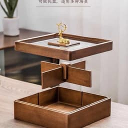 [Khay Mứt Tết Vuông Đựng Bánh Kẹo Năp Kính Hình Hươu Bằng Gỗ Cao Cấp Sang Trọng 4