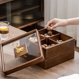 [Khay Mứt Tết Vuông Đựng Bánh Kẹo Năp Kính Hình Hươu Bằng Gỗ Cao Cấp Sang Trọng 7