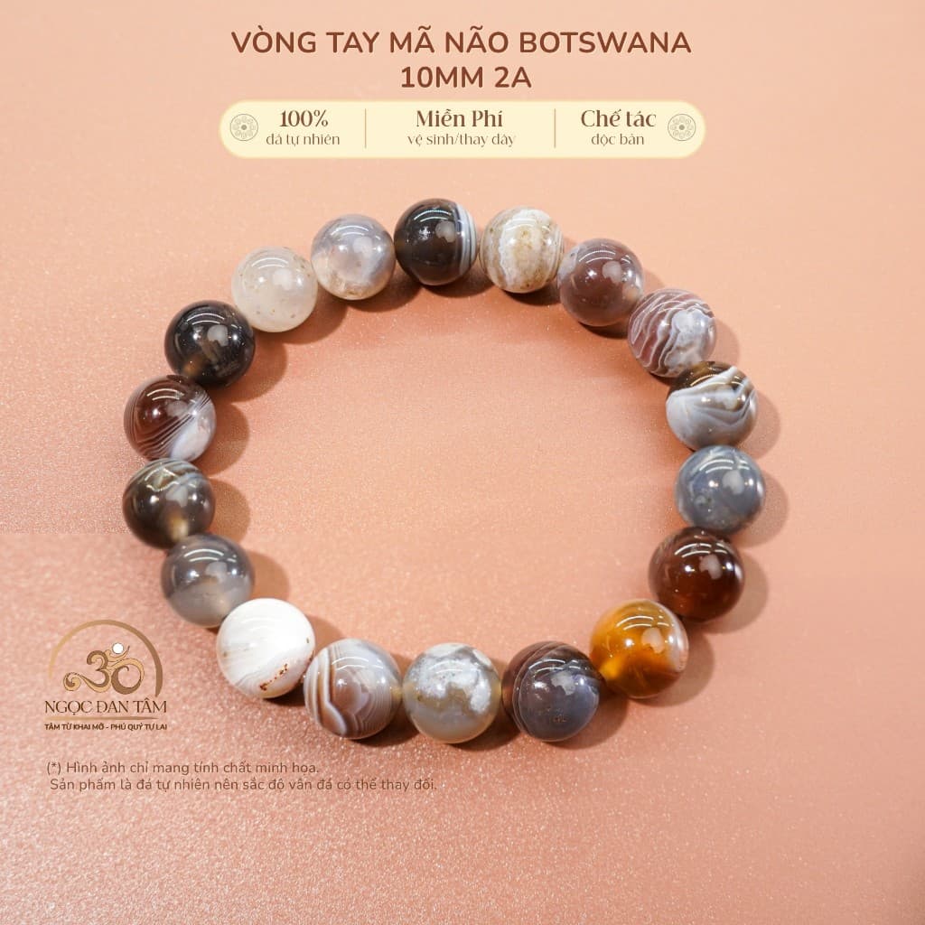 Ngọc Đan Tâm - Vòng Tay Đá Mã Não Botswana 10mm 2A - Mệnh Kim