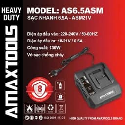 Chính Hãng - Sạc Nhanh AMAXTOOLS AS6.5ASM - 6.5Ah Cao Cấp, Sạc Cho Pin Dung Lượng Lớn, Chân M21 6